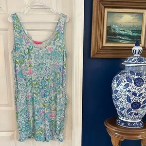 Women’s Lilly Pulitzer Blue & Pink Annalee Romper “What a Lovely Place” Size XL